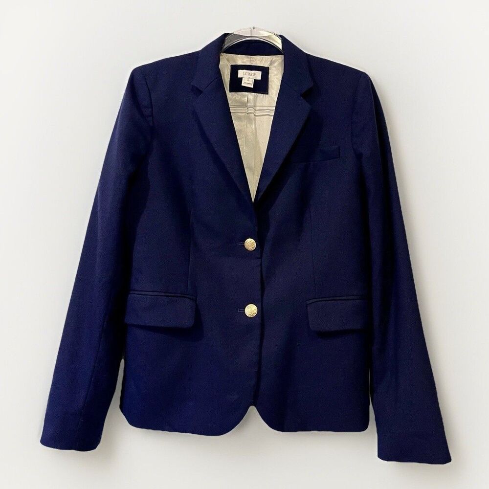 J Crew Wool Blend Gold Buttons Blazer Stretch Jacket Womens 6 Navy Blue Preppy